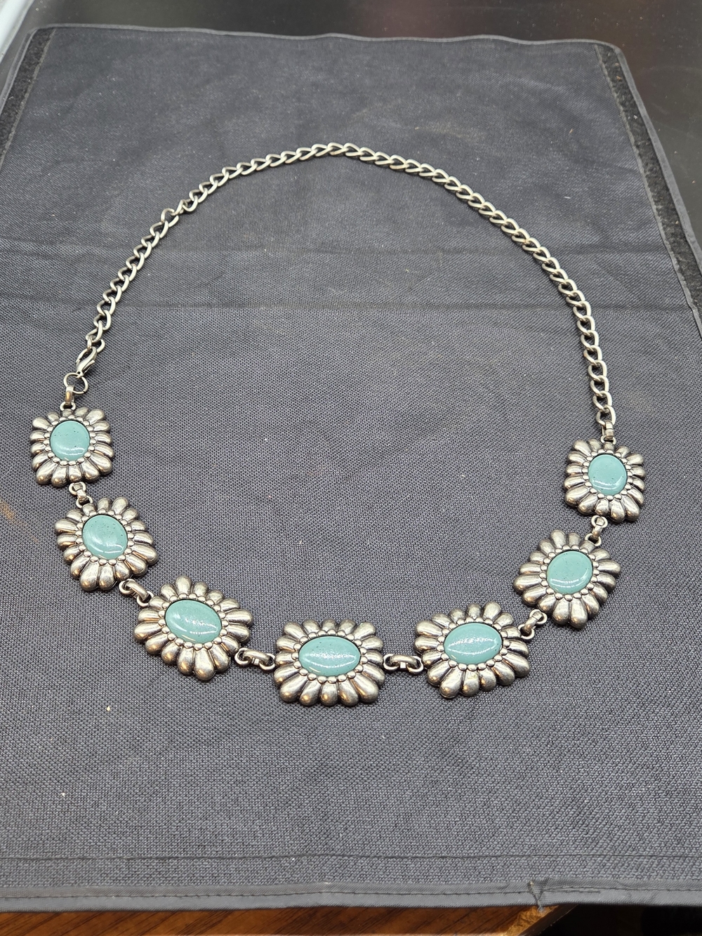 Craft Silver-Tone Daisy Necklace with Turquoise Medallions